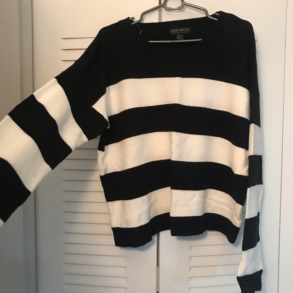 Black and white striped knitted sweater
